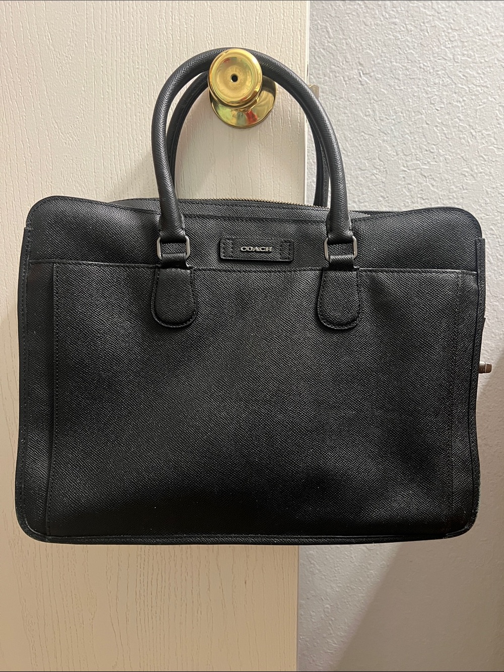 Coach Black Leather Men's Briefcase with Top Handles